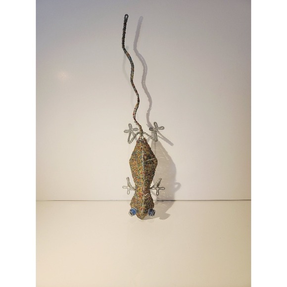 Beaded Gecko Lizard Sculpture Handmade Wire Art Colorful Figurine Garden Patio - Picture 11 of 12